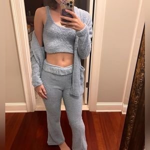 if it were me Blue Fuzzy Set: Tank Top, Cardigan, Flare Pants